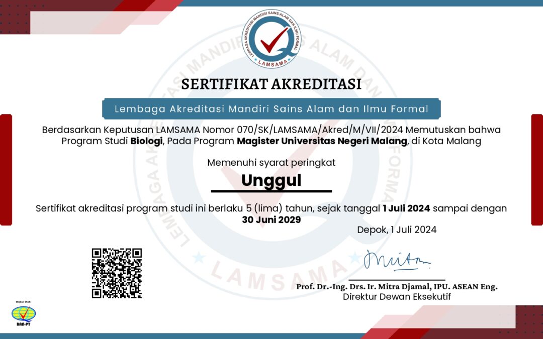 Akreditasi Unggul Program Studi Magister Biologi