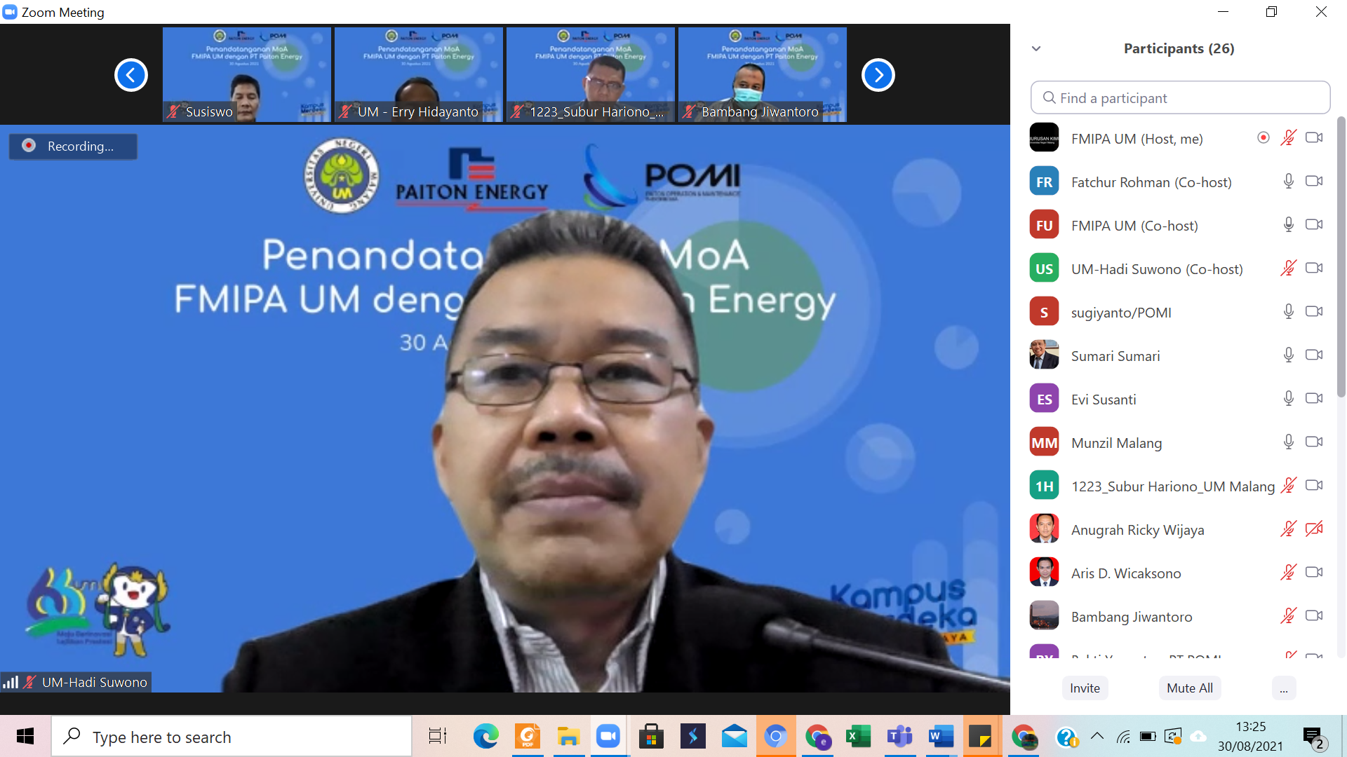 Penandatanganan MoA FMIPA dengan PT Paiton Energy
