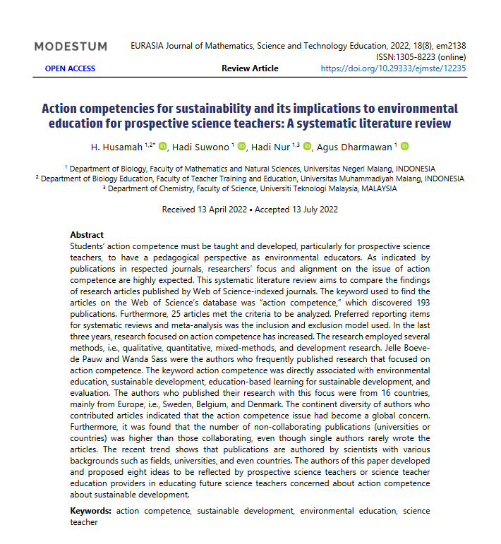 Action competencies for sustainability and its implications to environmental education for prospective science teachers: A systematic literature review