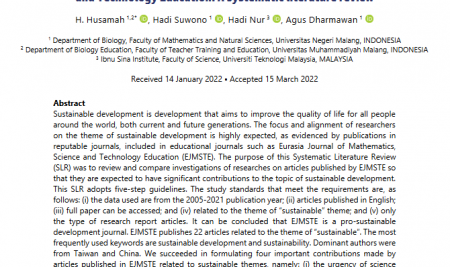 Sustainable development research in Eurasia Journal of Mathematics, Science and Technology Education: A systematic literature review